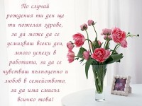 По случай рождения ти ден ще ти пожелая здраве, за да може да се усмихваш всеки ден, много успехи в работата, за да се чувстваш пълноценно и любов в семейството, за да има смисъл всичко това!